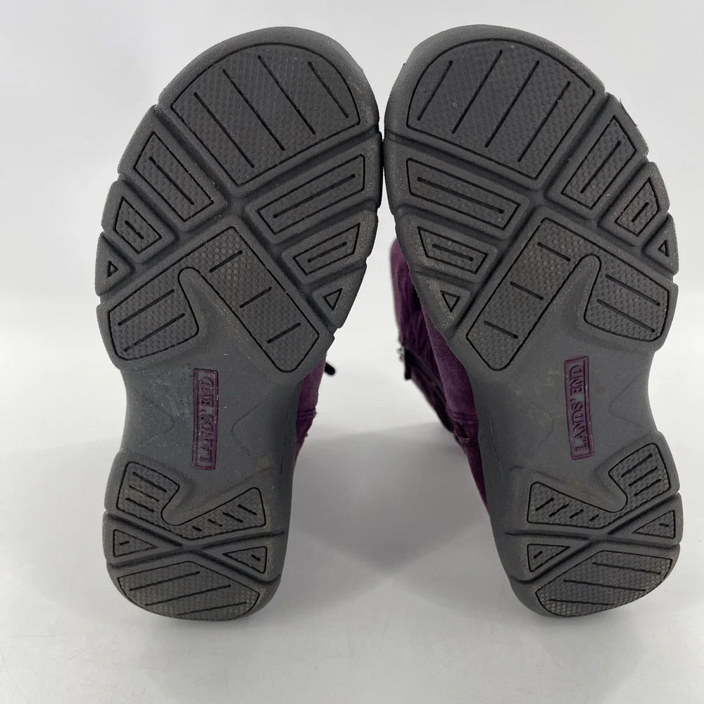 Lands End Snow Boots Suede Leather‎ Calf Womens 7 B Purple Quilted Fleece Lined